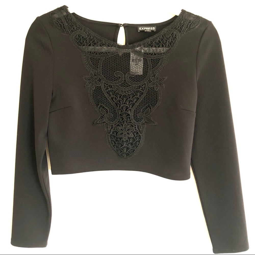 Cropped, long-sleeved top w/ lace detail